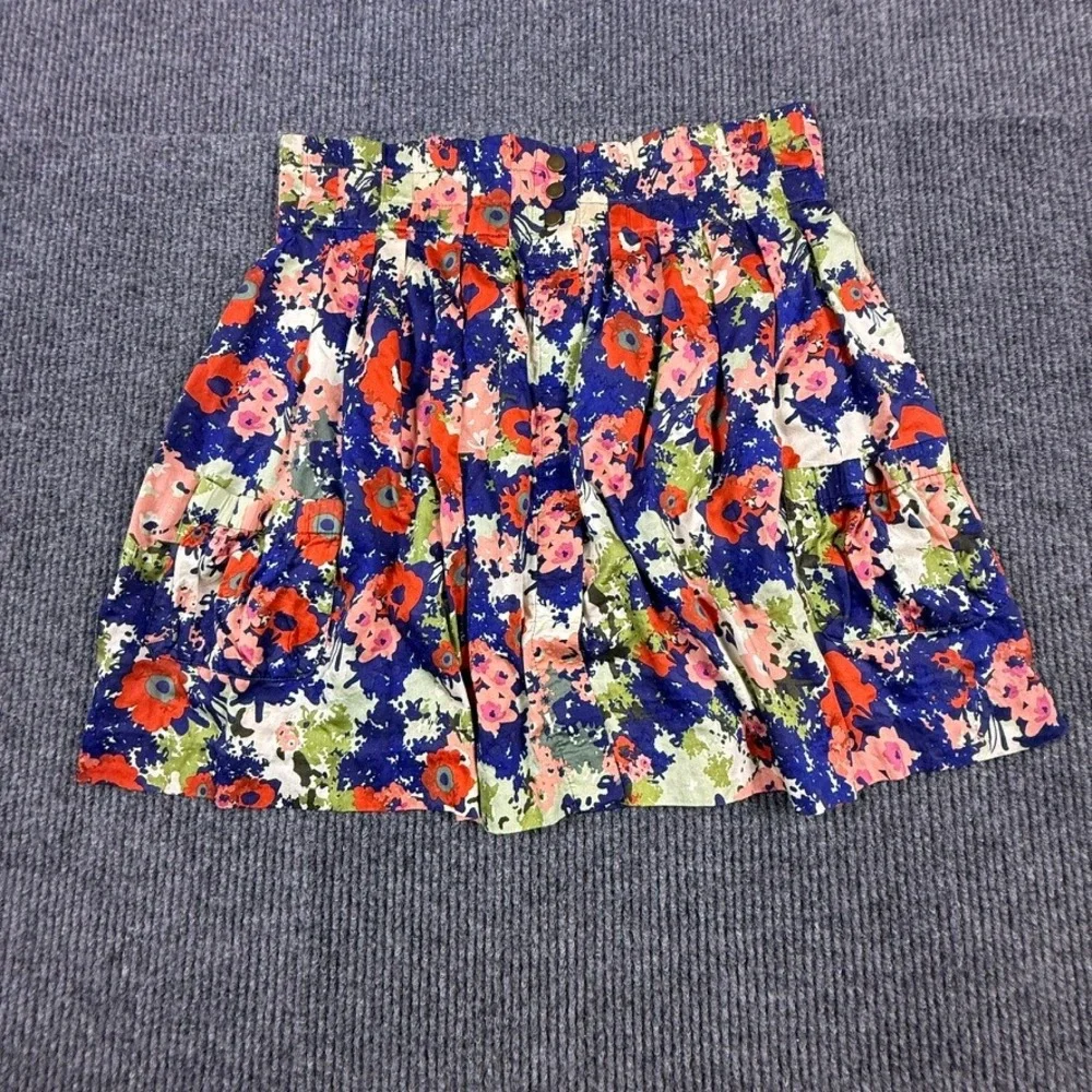 Parameter Floral Mini Skirt Womens 12 Blue Orange Pink Cotton Flare